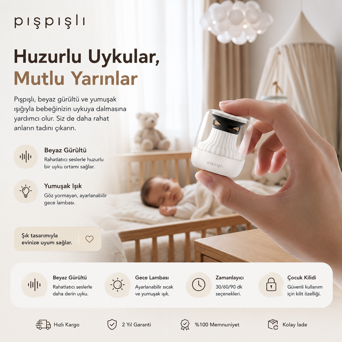 Beyaz Gürültü Makinesi | Pışpışlı Ninnili | Radyasyon İçermeyen Uyku Arkadaşı