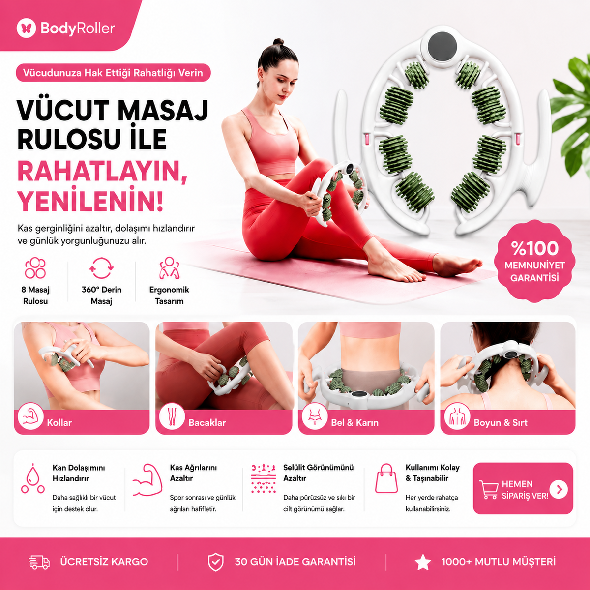 BoddyRoller Premium Kas Gevsetici Sıkılastırıcı Ayarlanabilir Masaj Aleti