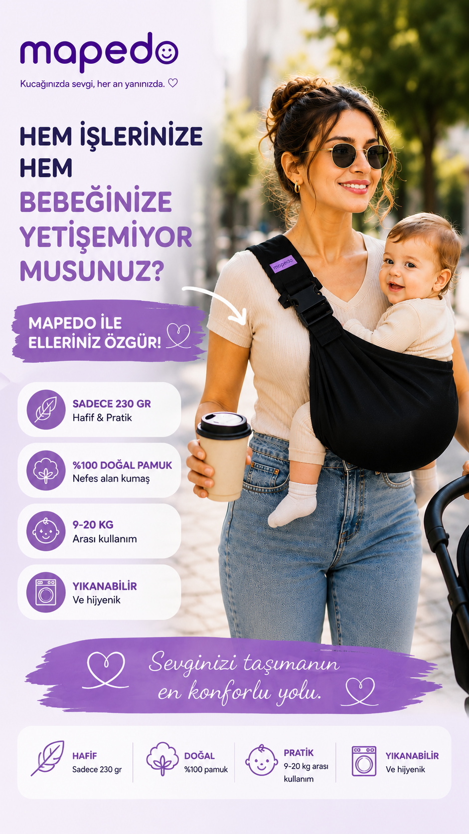 Sling Ayarlanabilir Tek Omuz Bebek Taşıyıcı