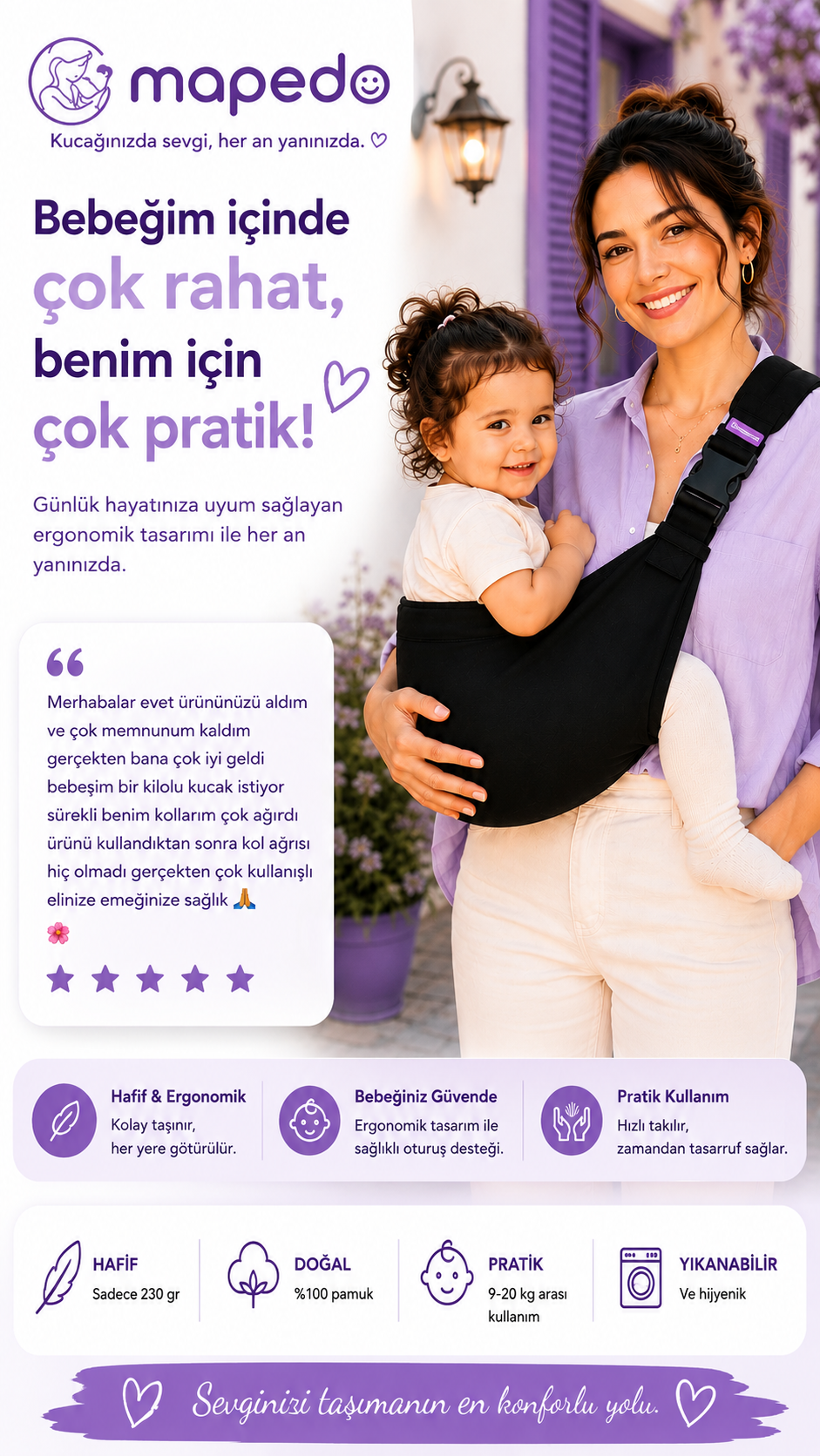 Sling Ayarlanabilir Tek Omuz Bebek Taşıyıcı