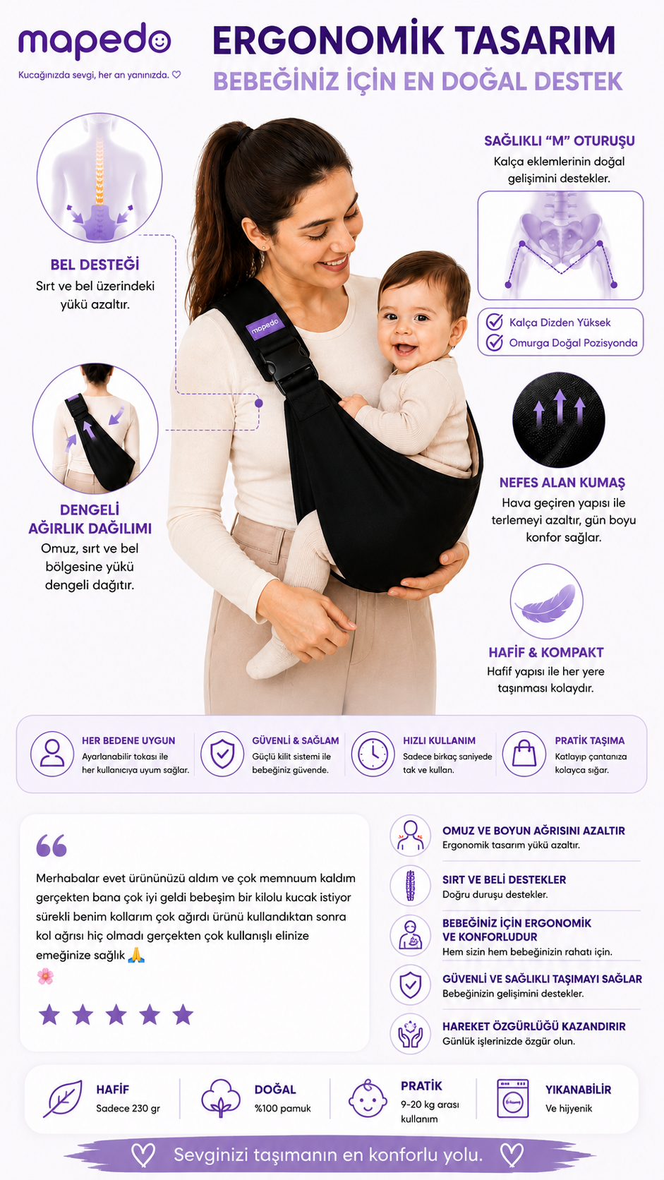 Sling Ayarlanabilir Tek Omuz Bebek Taşıyıcı