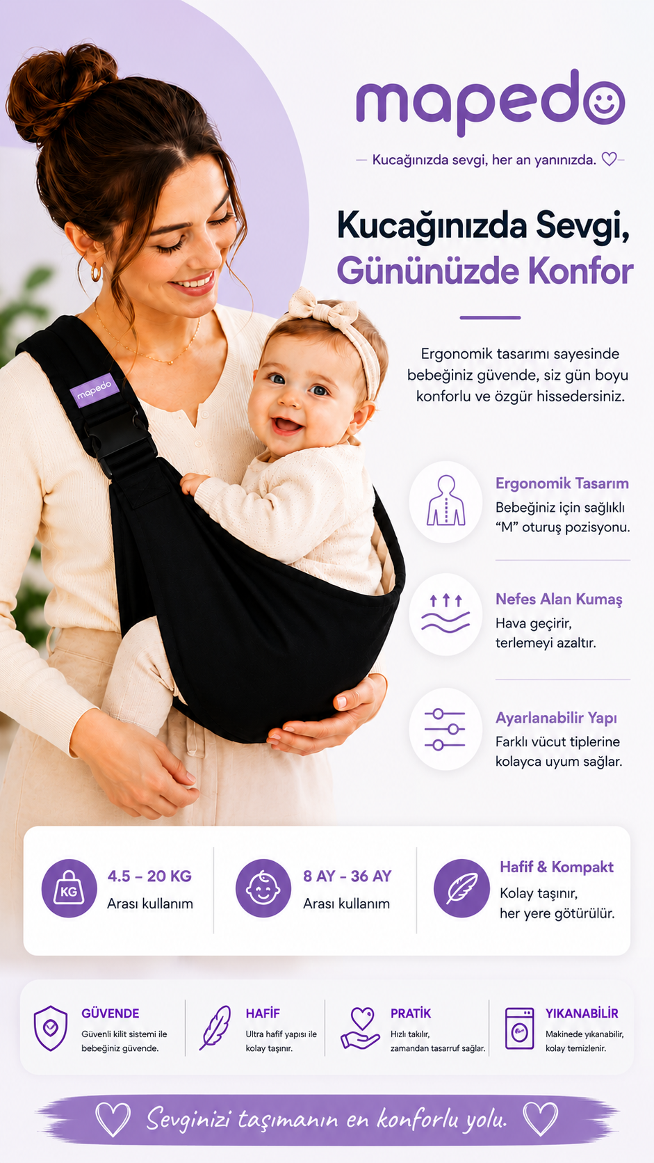 Sling Ayarlanabilir Tek Omuz Bebek Taşıyıcı